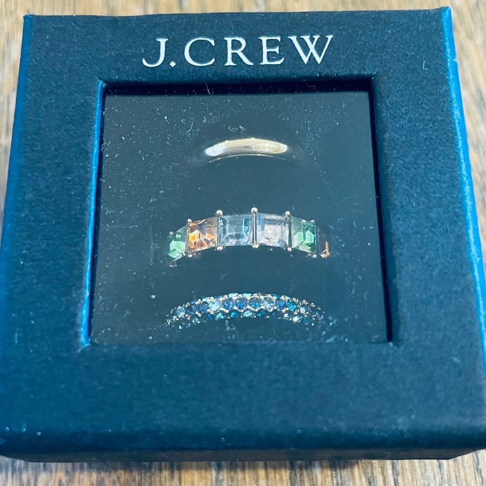 J Crew Trio Ring Crystal Multi-Metal Stacking Ring Set